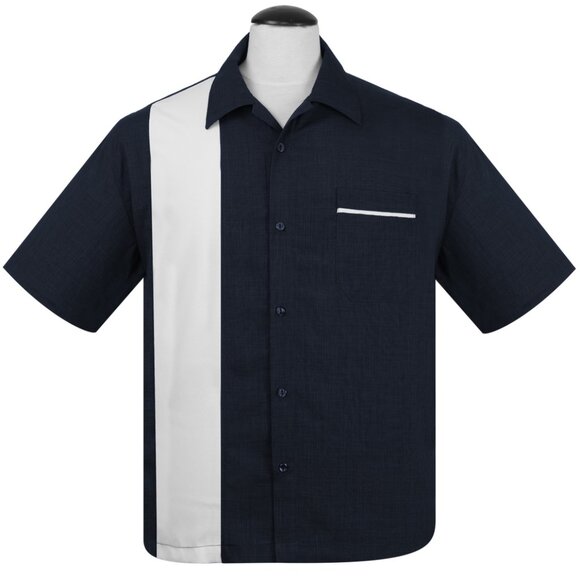 NWT 3XL Steady Rocksteady Retro Vintage Bowling Inspired Navy Panel Shirt - Picture 1 of 7